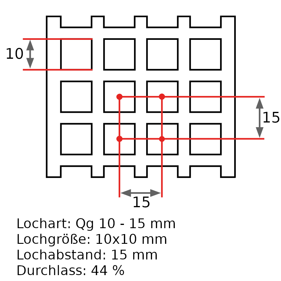 Stahl "verzinkt" Lochblech QG 10 - 15 mm 1,5 mm