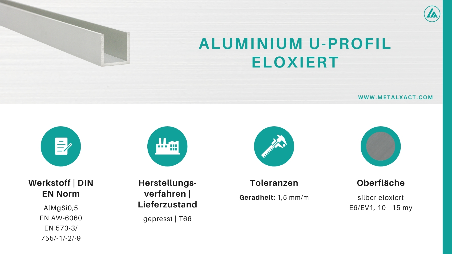 Aluminium-U profile "ELOXIDATED" 35 x 12.5 x 15 x 1.2 mm AlMgSi0.5