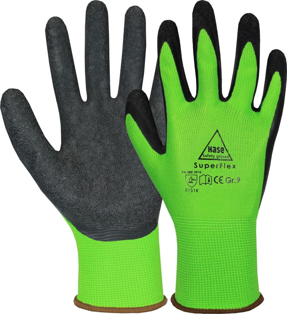 SUPERFLEX, gants de montage en polyester/latex tailles 6-11, cat. II, EN 388