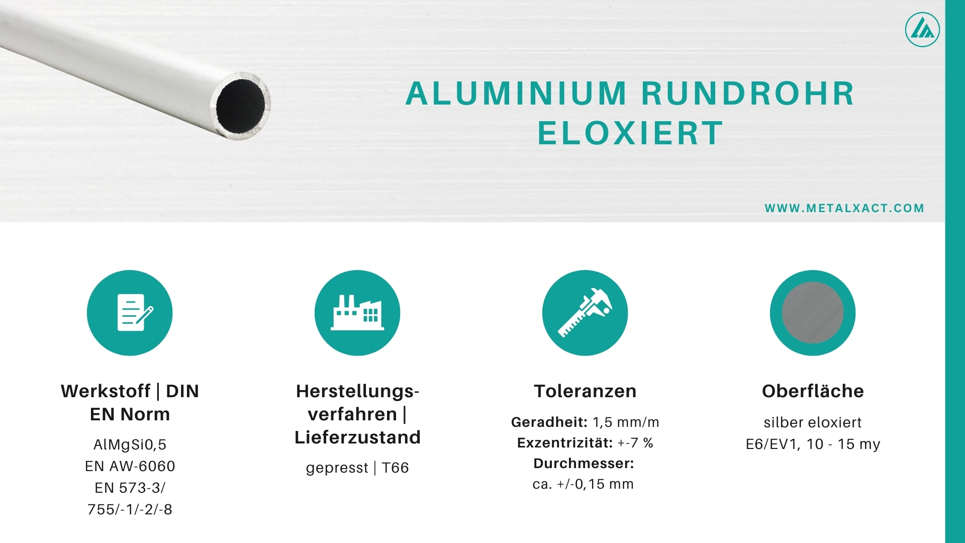 ELOXIDATED" aluminium round tubes 25 x 2 mm AlMgSi0.5