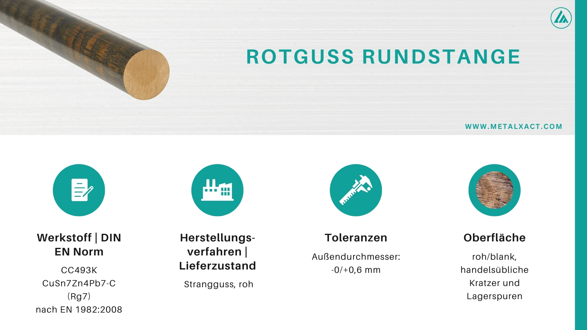 Rotguss Rundstange 13 + 0,6 mm CuSn7Zn4Pb7-GC