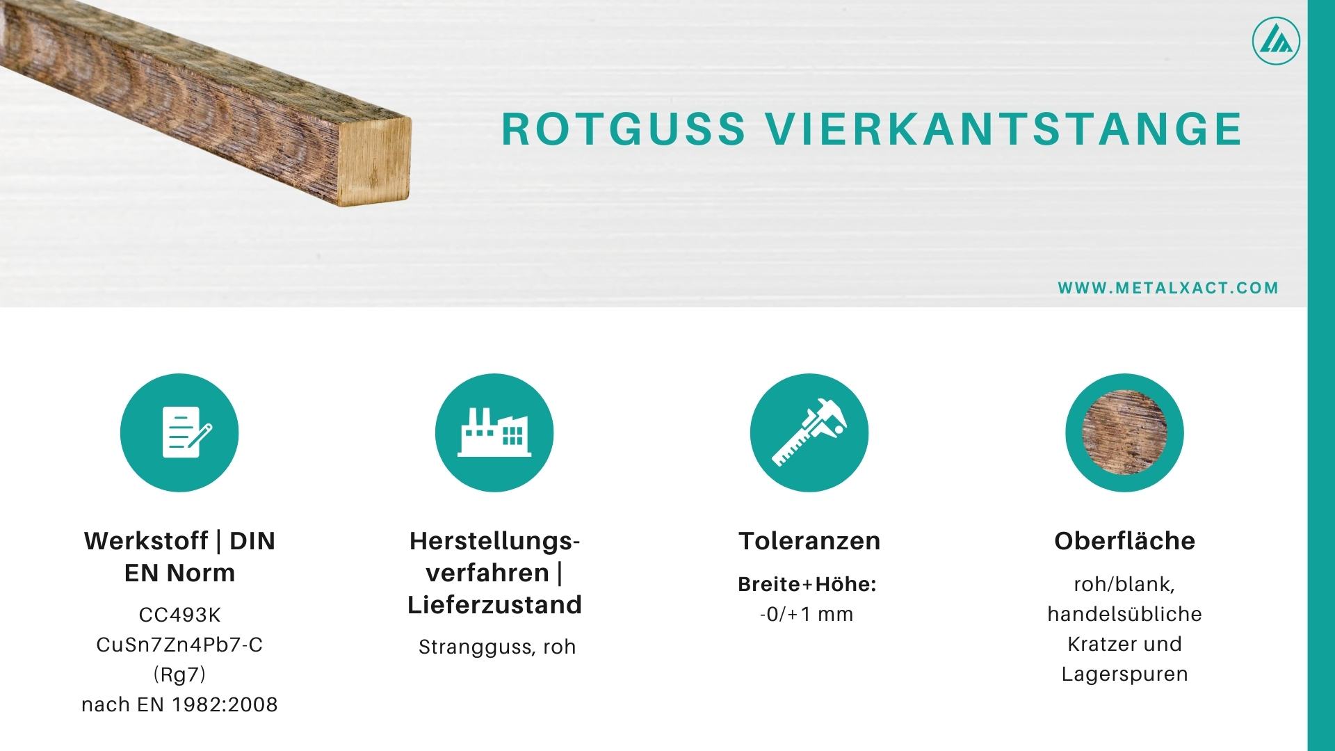 Rotguss Vierkantstangen 32 x 32 mm CuSn7Zn4Pb7-GC