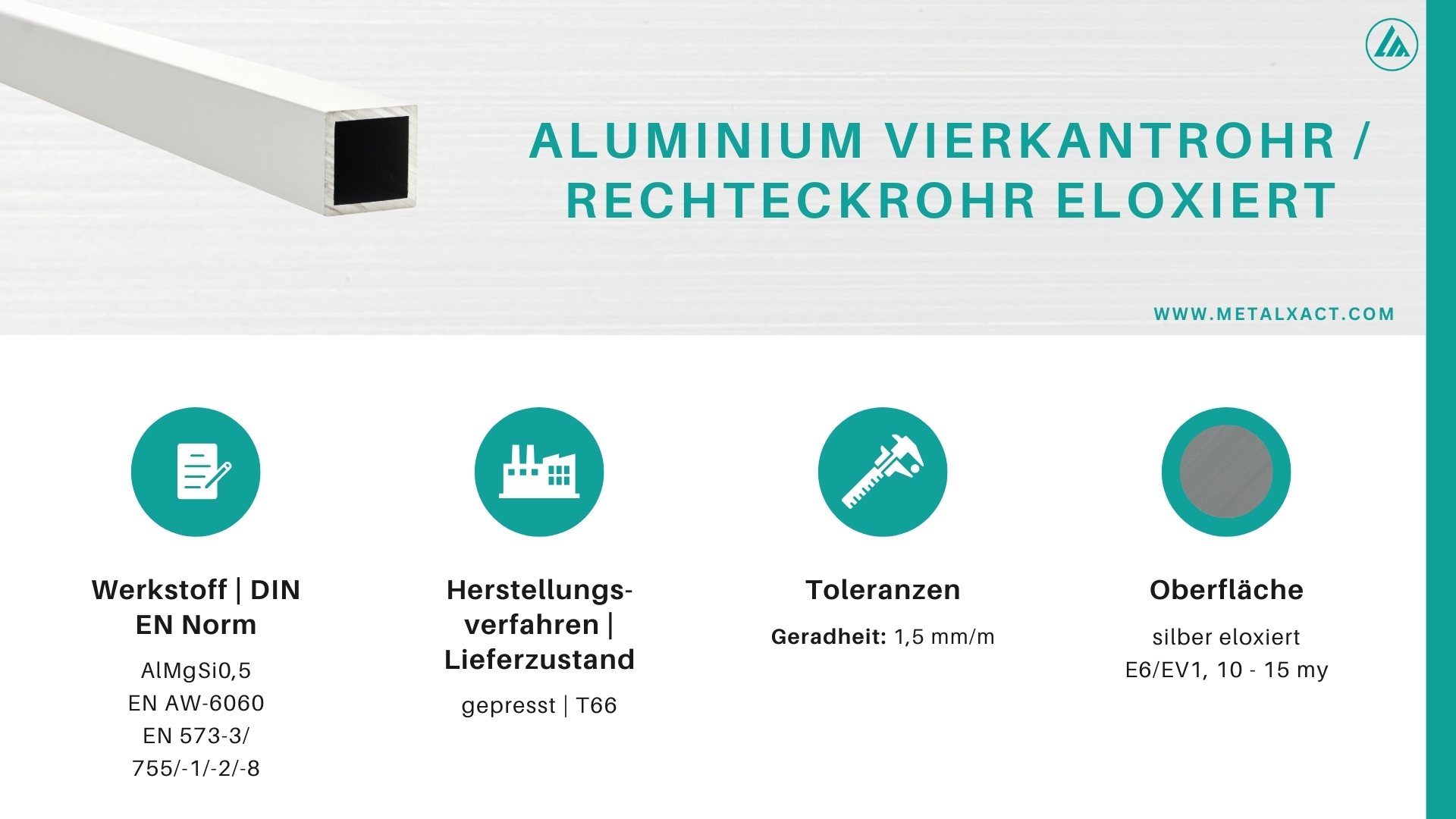 Aluminium rectangular tubes "ELOXIERT" 20 x 10 x 2 mm