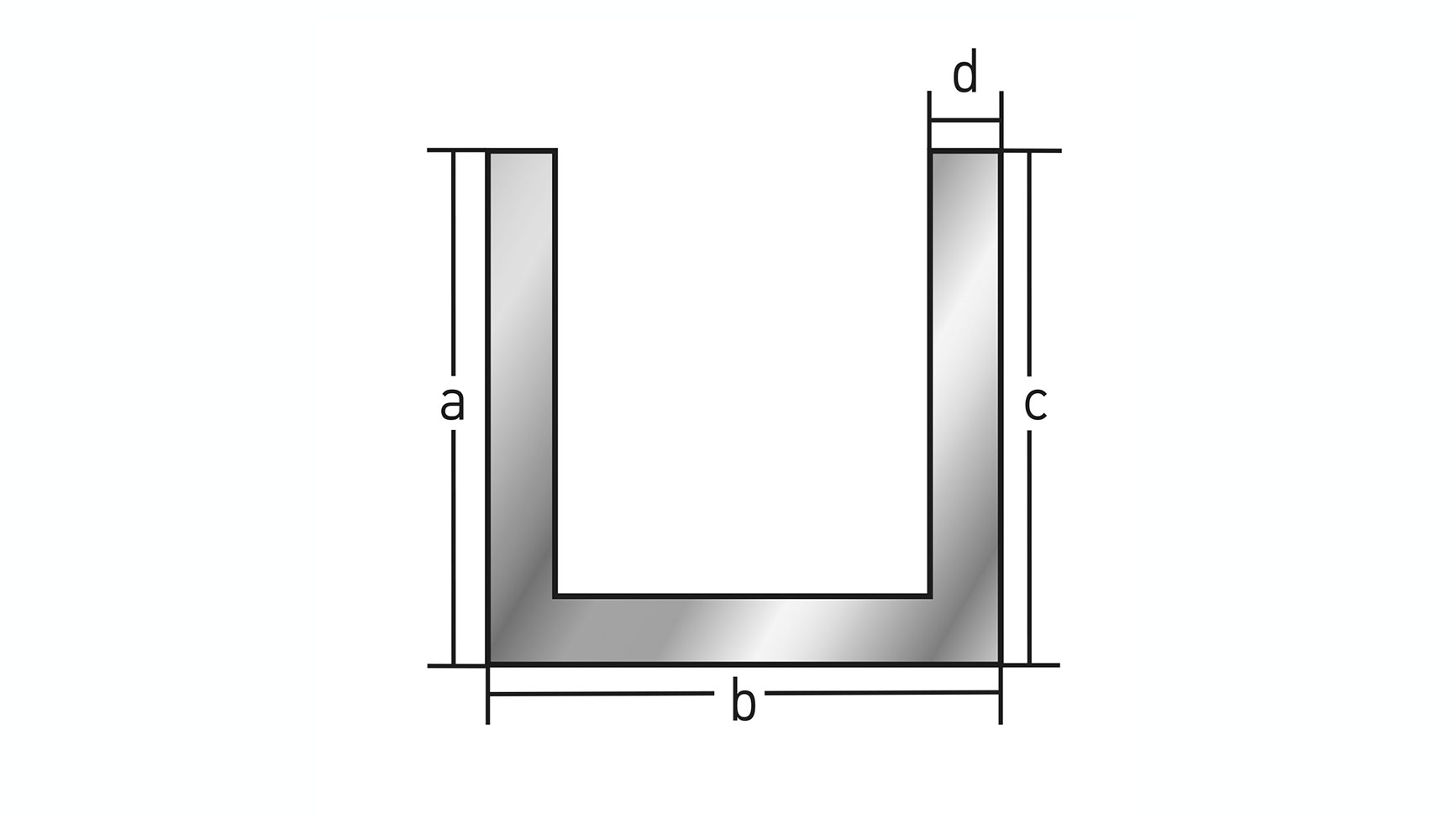 Perfil en U de aluminio "BLANK" 50 x 50 x 50 x 5 mm (interior 40 mm)