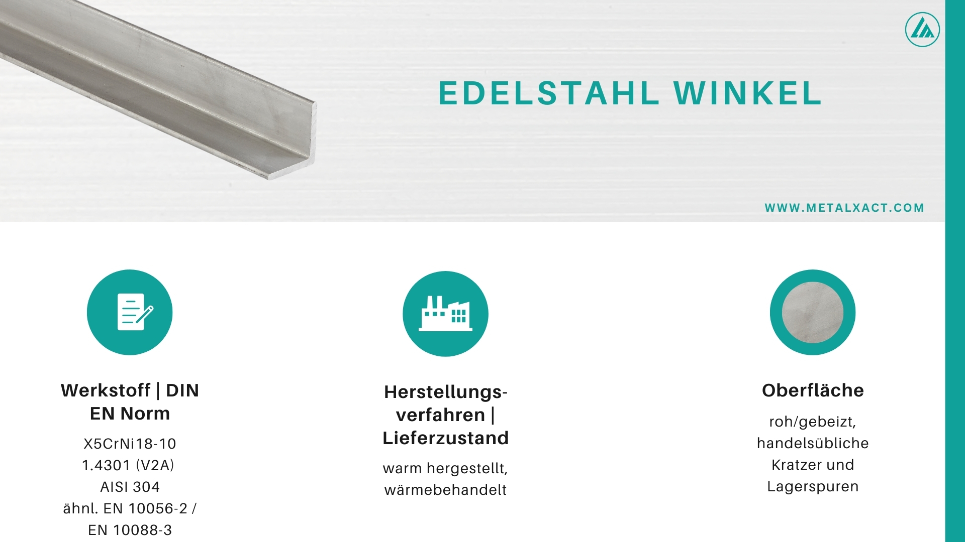 Edelstahl Winkel 20 x 20 x 3 mm blank/roh (ungeschliffen)